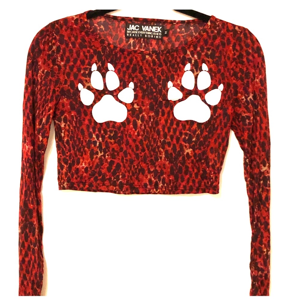 Jac Vanek Paw Print Leopard Style Crop Top - M